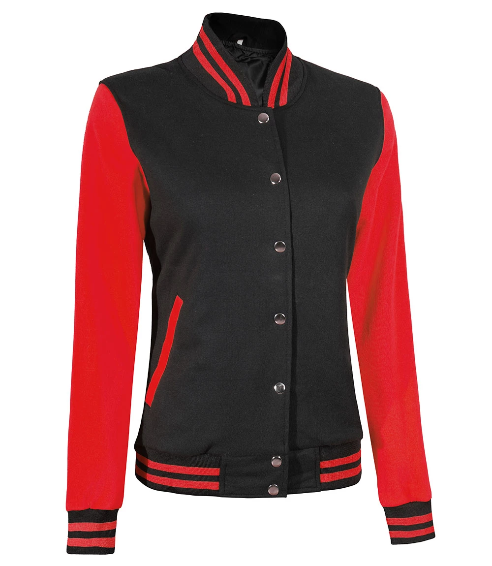 Women's Black and Red Varsity Jacket - Baseball Style