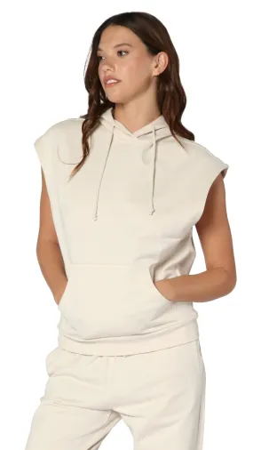 Women's 100% Combed Cotton Fleece Cuff Sleeveless Hoodie