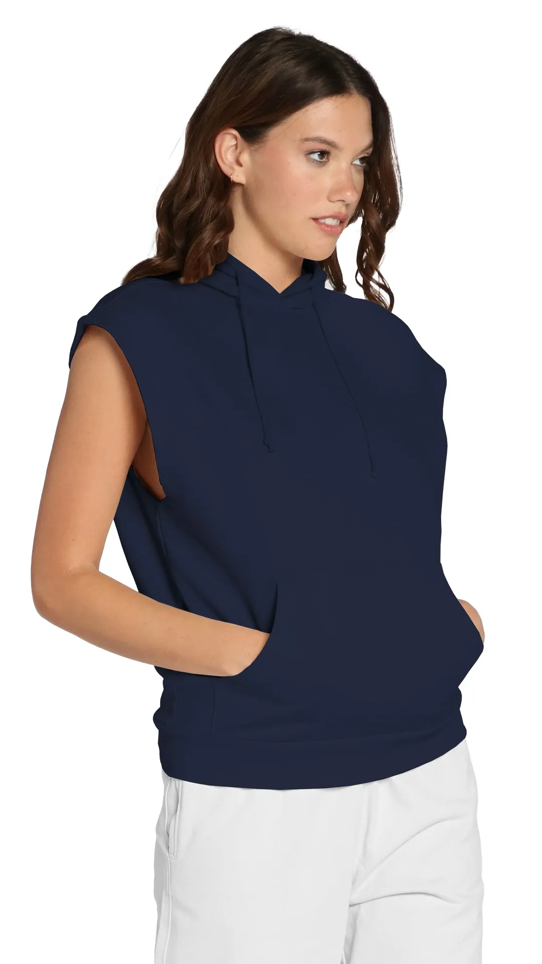 Women's 100% Combed Cotton Fleece Cuff Sleeveless Hoodie