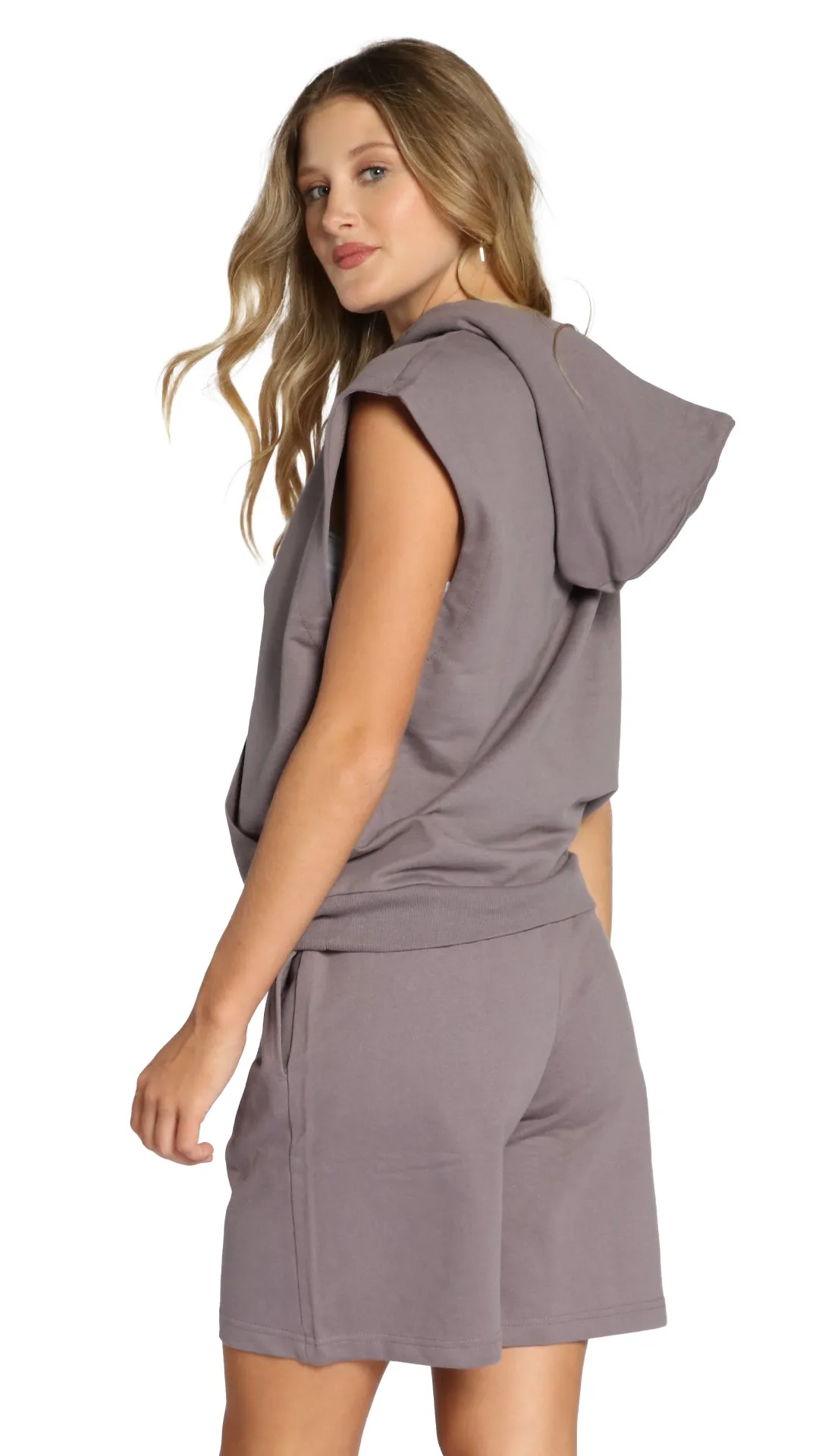 Women's 100% Combed Cotton Fleece Cuff Sleeveless Hoodie