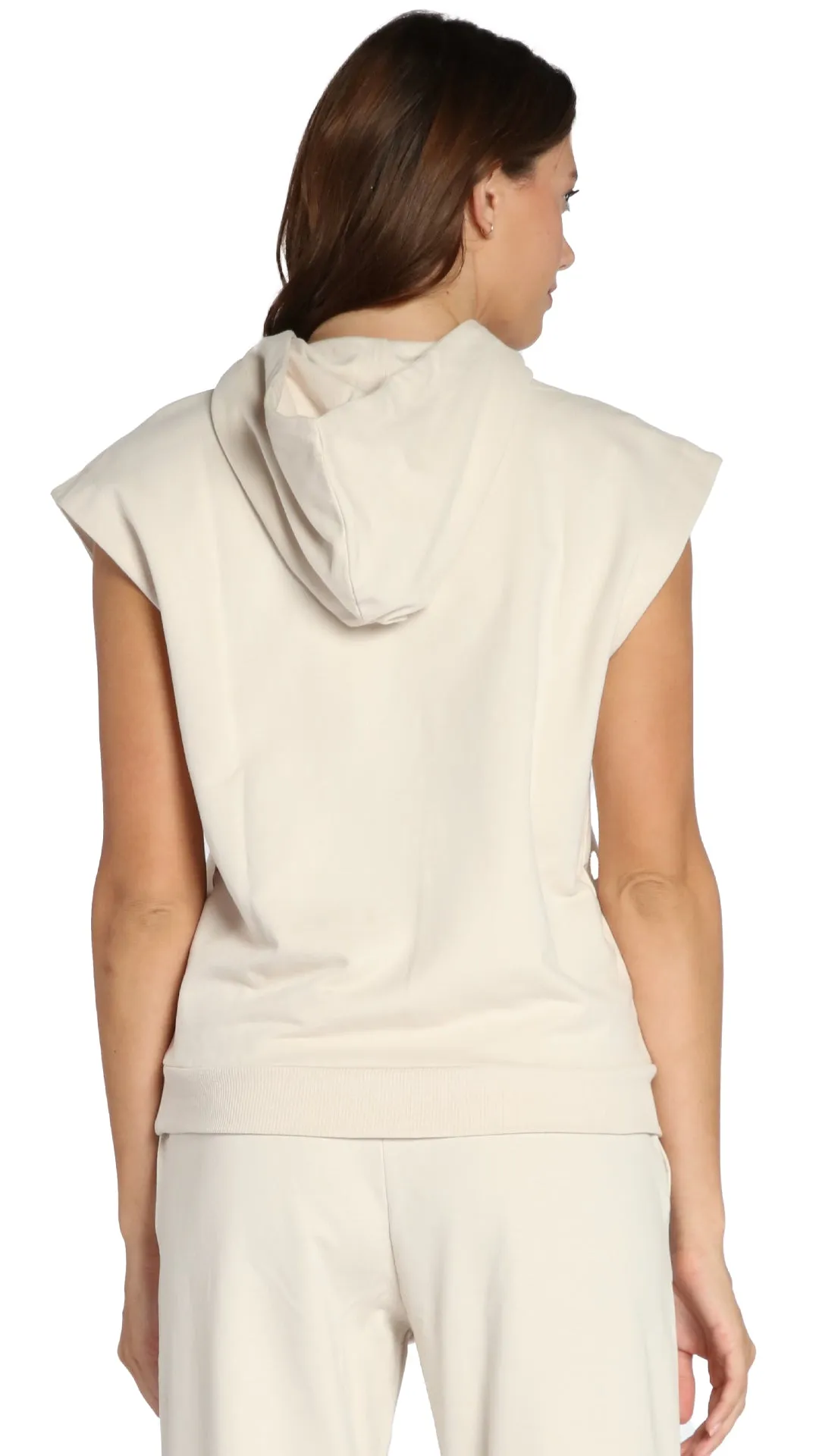 Women's 100% Combed Cotton Fleece Cuff Sleeveless Hoodie