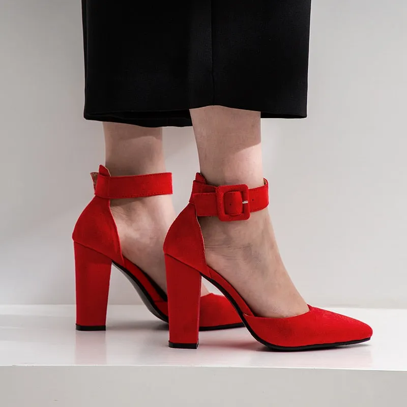 Women's European Style Buckle Strap Ankle Wrap High Heel Pumps