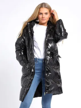 Womens High shine Wet Look Bubble Faux Fur Parka Coat, UK Sizes 8 to 16