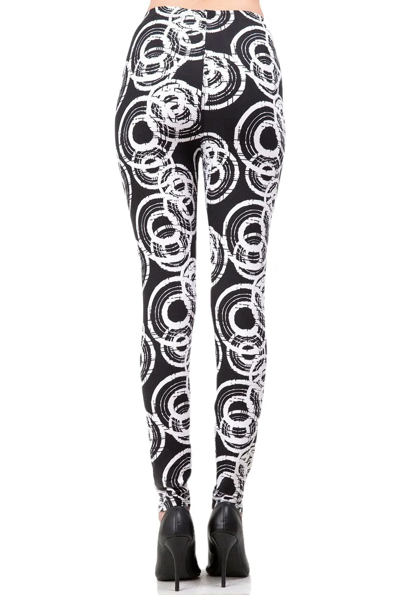 Women's Regular B&W Abstract Circle Pattern Printed Leggings