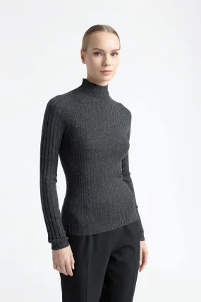 Wool high neck ribbed sweater