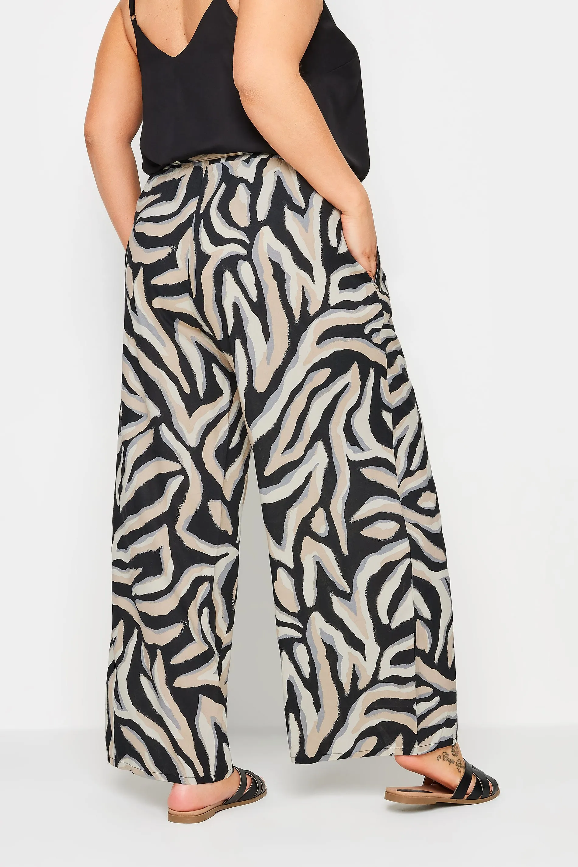 YOURS Curve Black Zebra Print Wide Leg Trousers