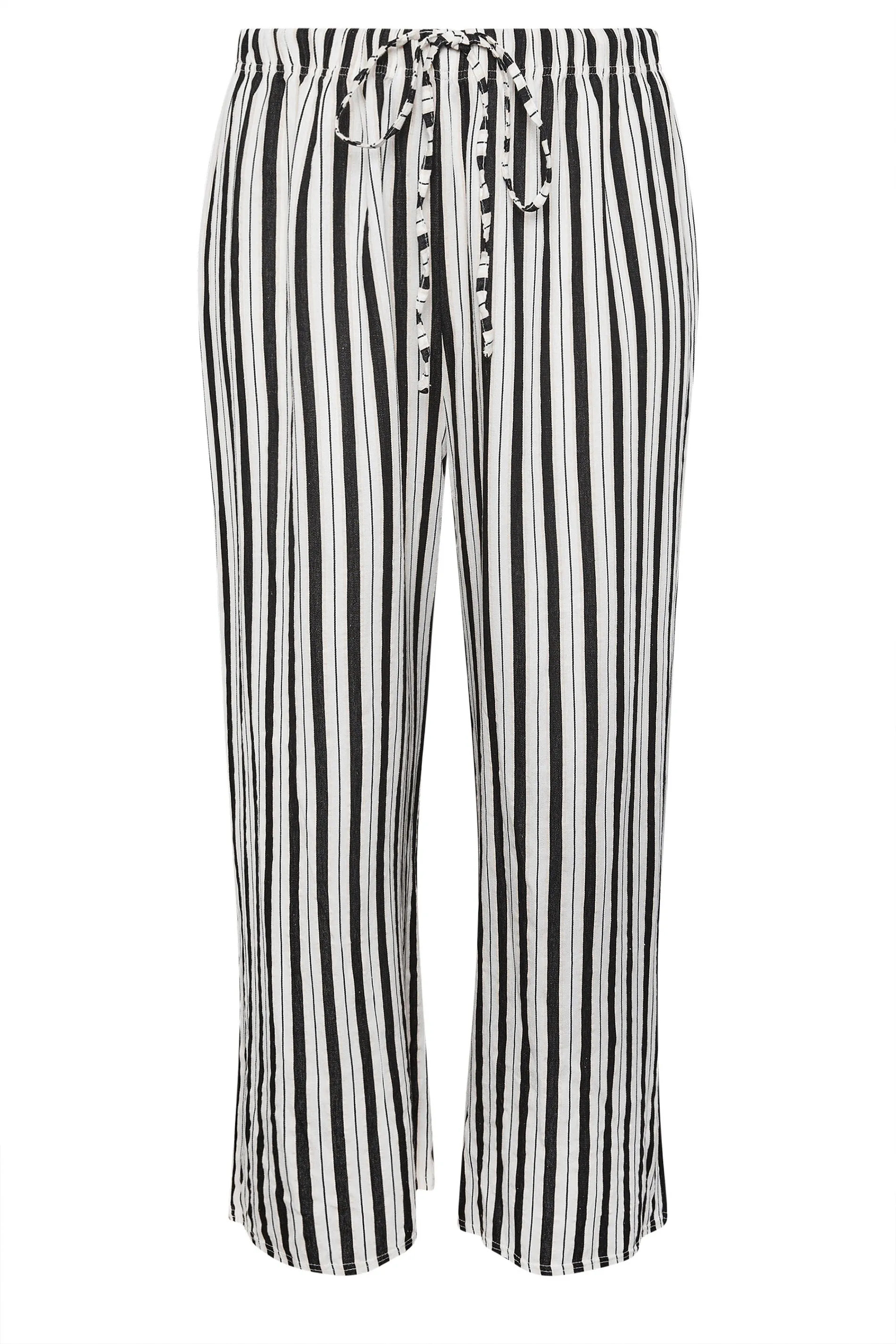 YOURS Curve White Stripe Wide Leg Linen Look Trousers